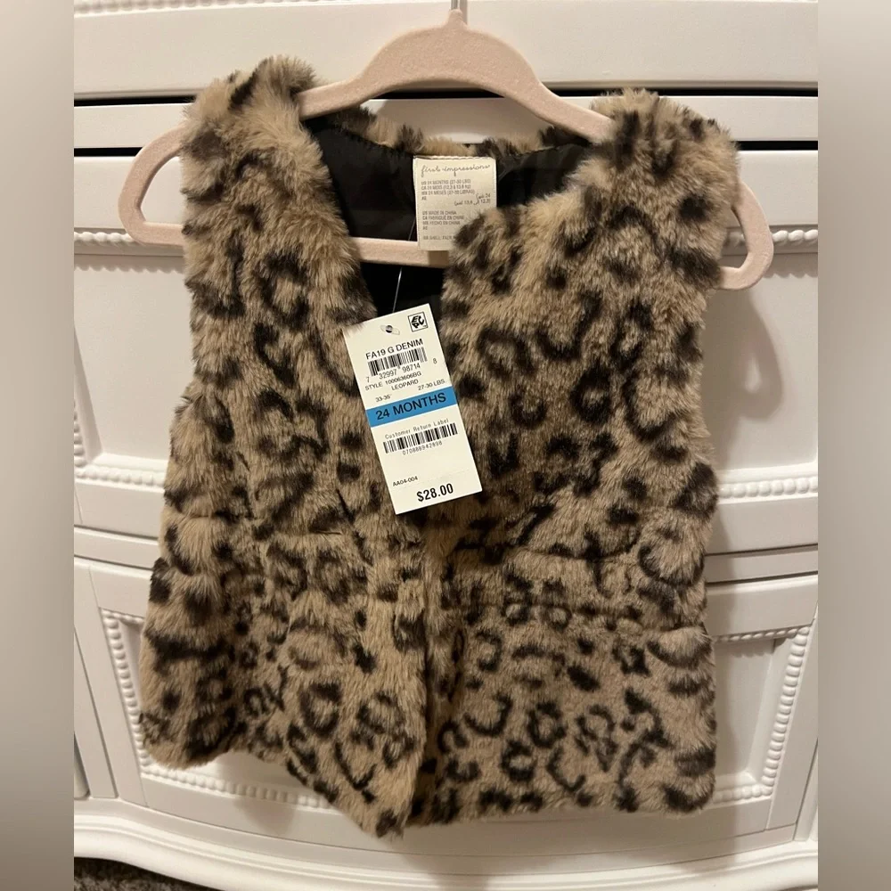 Leopard Print Faux Fur Vest 24M NWT